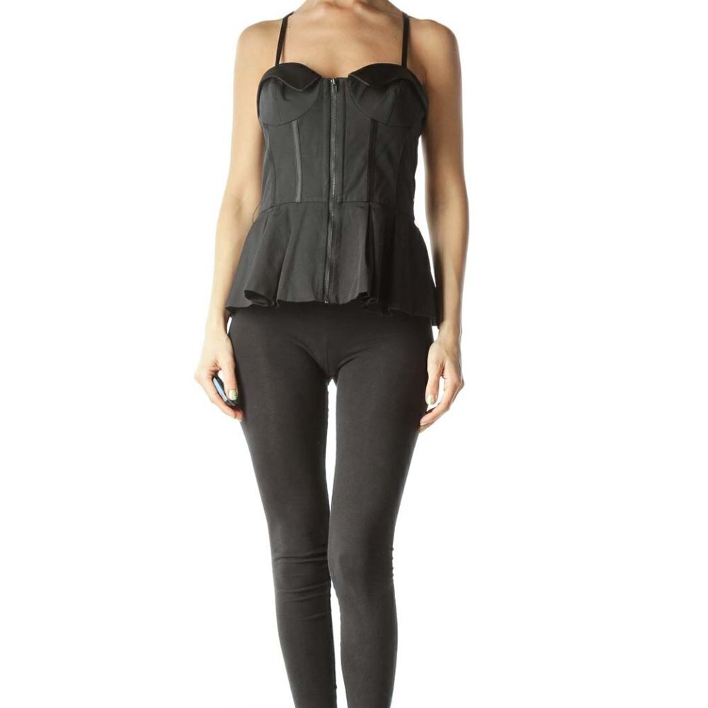 SilkRoll Black Sweetheart Neckline Zipper Detail Top - Picture 2 of 3
